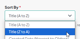 Screenshot of the Sort by field with the Title (A-Z) and Title (Z-A) options highlighted