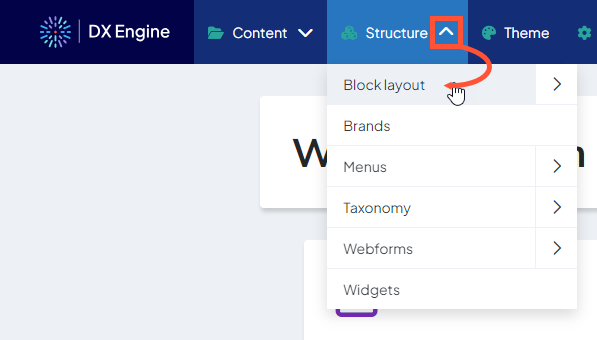 Screenshot of the Toolbar with the 'Block layout' menu item visible