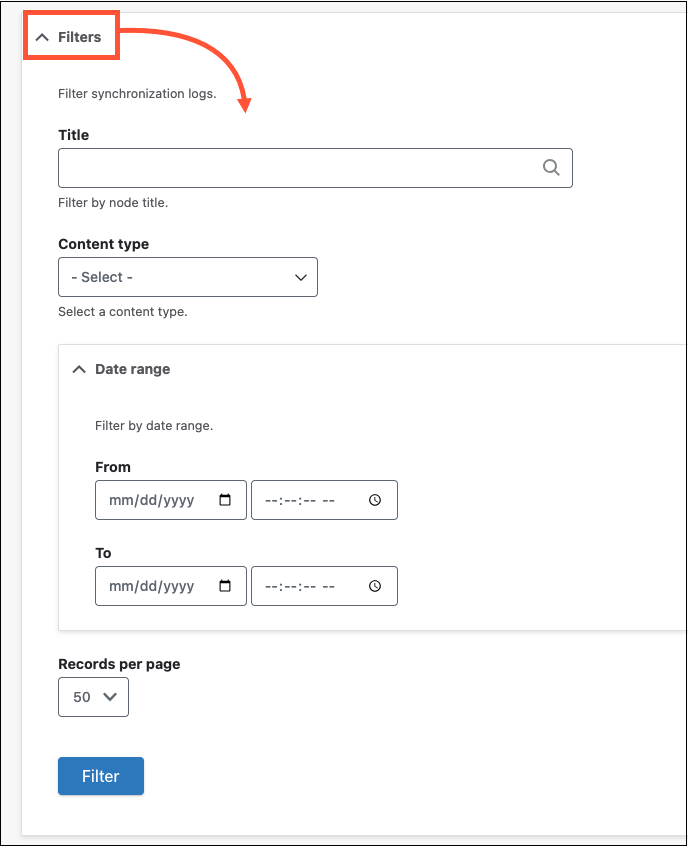 Screenshot of the expanded Filters list with all the filter options displayed.