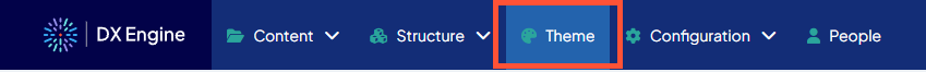Screenshot of the DXE Toolbar with the Theme option highlighted.