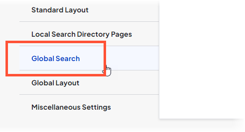 Screenshot of Global search tab in Theme settings