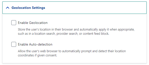 Screenshot of Geolocation Settings in the Theme settings