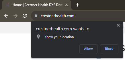 Screenshot of browser requesting location