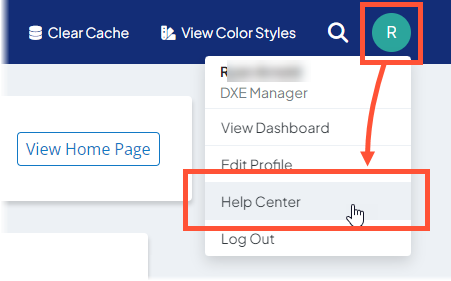 Screenshot of DXE menu with Help Center link highlighted