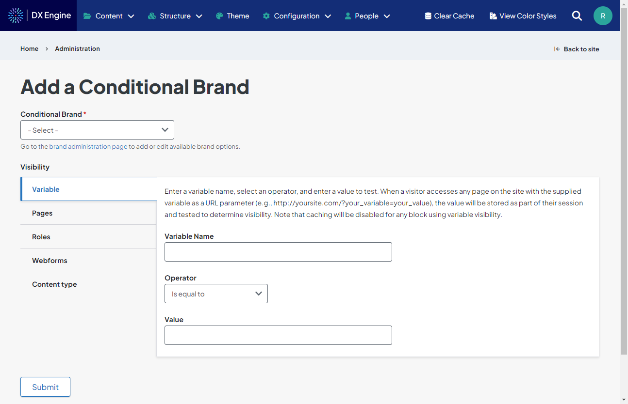 Screenshot of the 'Add a Conditional Brand' page