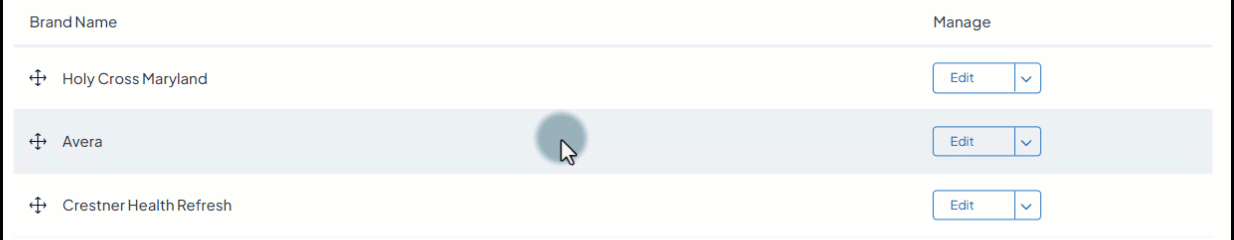 Demonstration showing the controls to edit or remove a Conditional Brand under the 'Manage' column