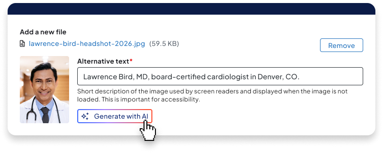 Screenshot of a sample providers generating alt text for the image using AI.