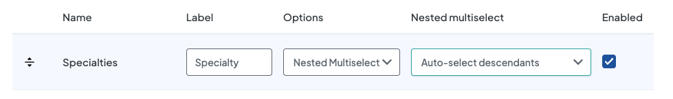 Screenshot of the Nested multiselect field in the Providers search theme settings.
