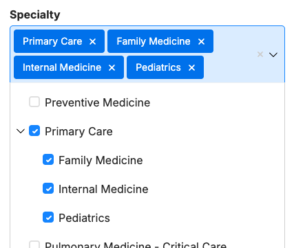 Screenshot of a selected parent term. The child terms have also been selected.
