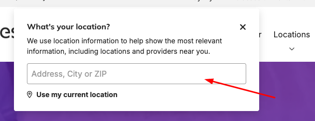 Screenshot of the location search box.