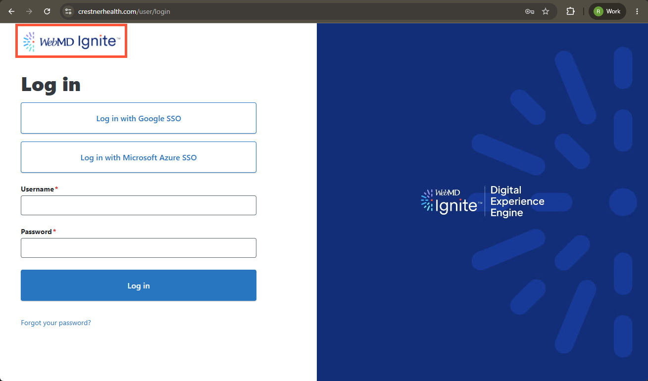 Screenshot of a sample DXE login page. The logo in the top left of the page is highlighted.