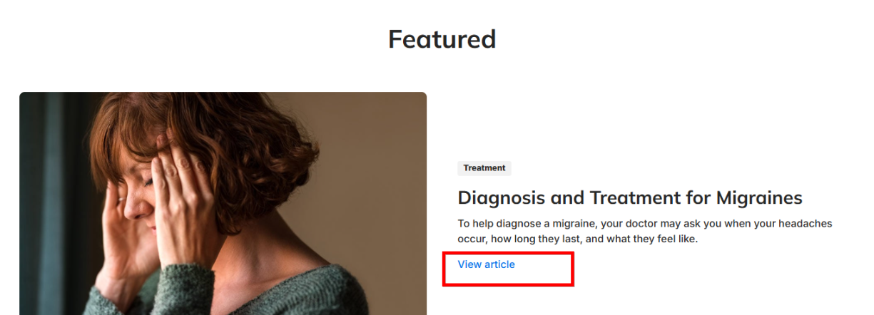 Screenshot of a sample marquee with a "View article" link highlighted.