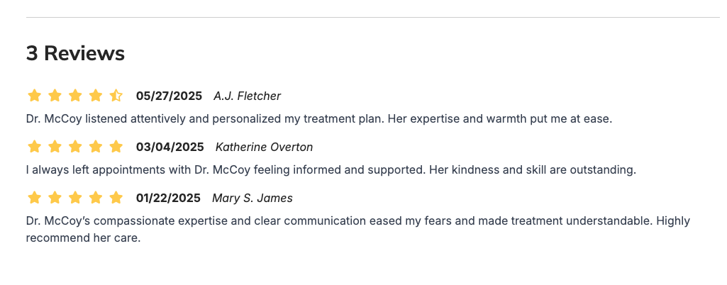 Sorted provider reviews