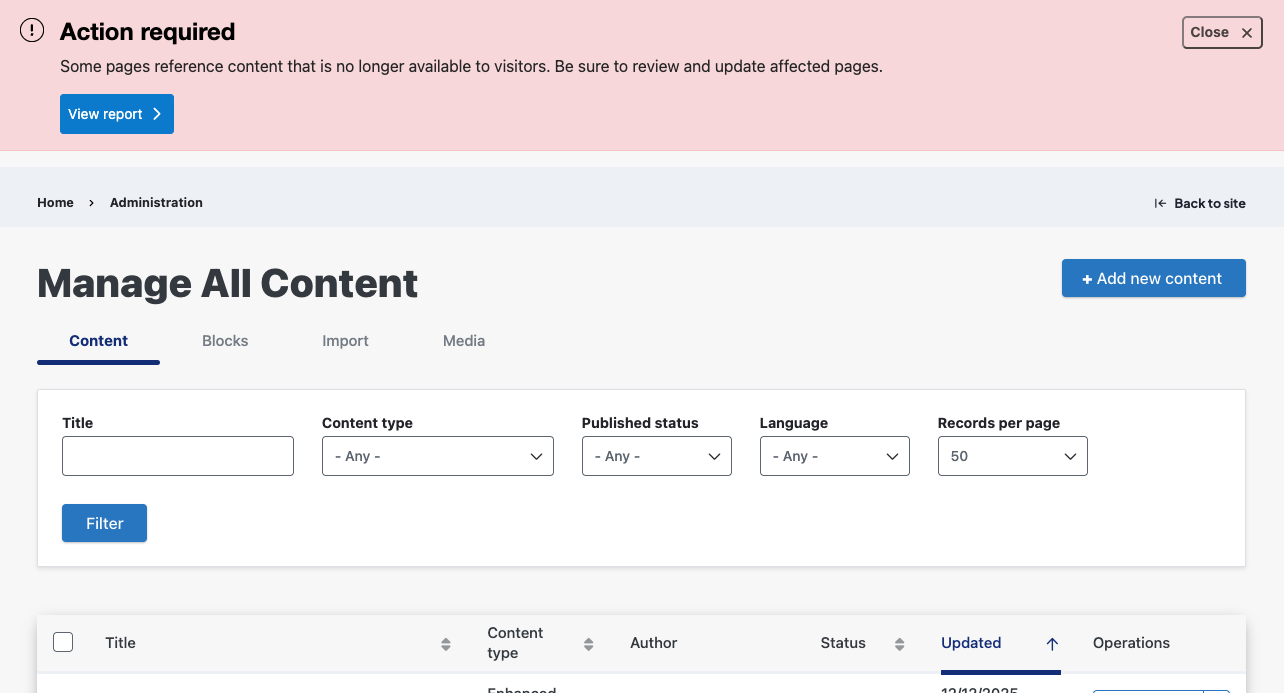 Missing Content Reference Report