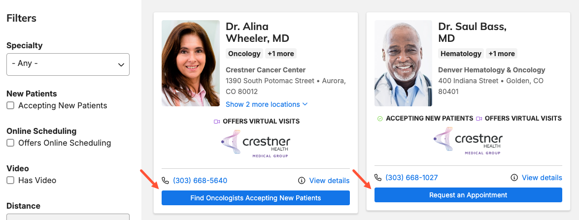 2-column provider search call to action