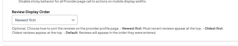 Provider review sort order