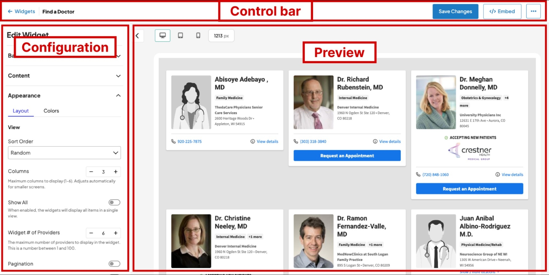 Widget builder interface