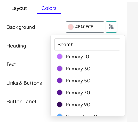 Color tab of widget builder