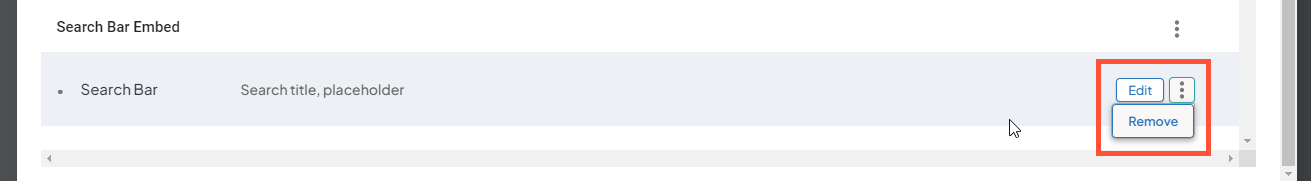 Screenshot highlighting the Edit and Remove option for a search bar