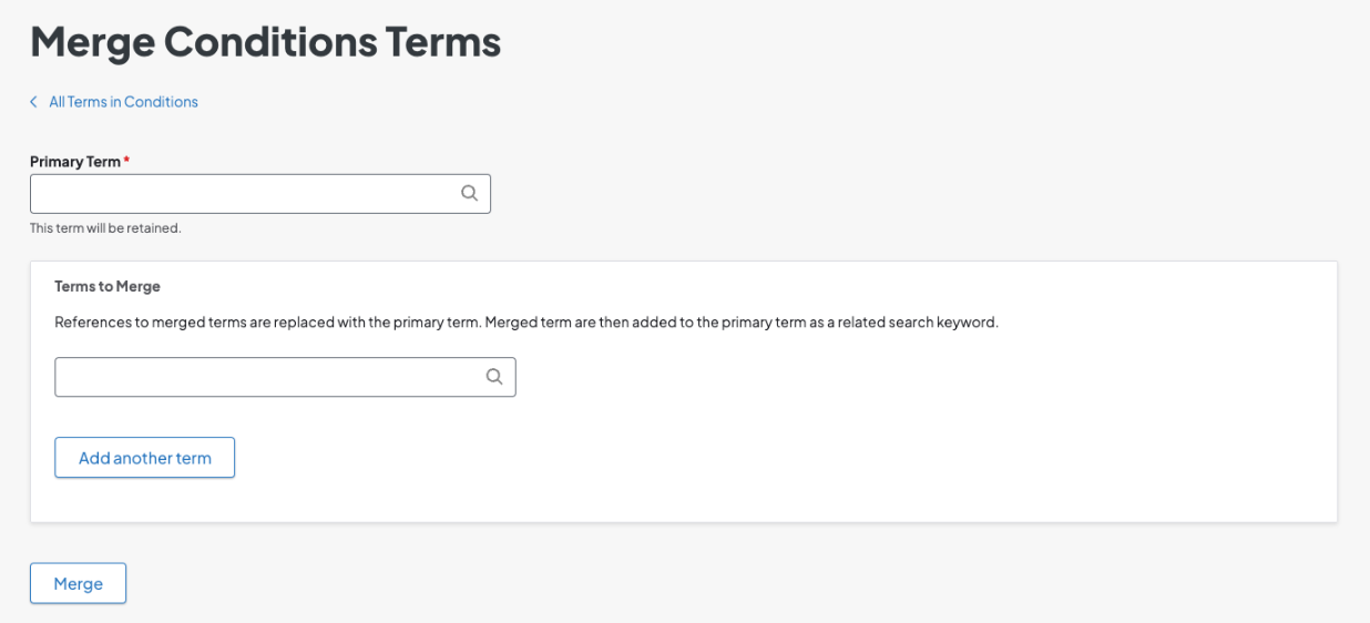 Screenshot of the Merge Conditions Terms page for the Conditions vocabulary