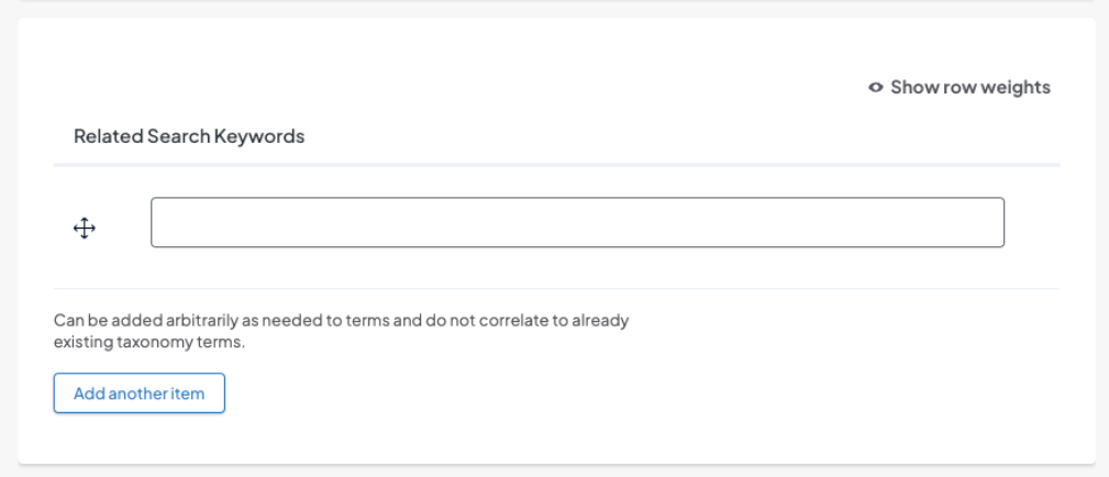 Screenshot of the Related Search Keywords field